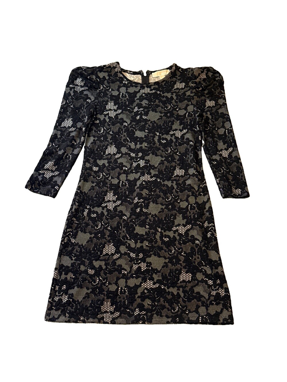 Michael Michael Kors Women’s Floral Puff 3/4 Sleeve Lace Dress Black P EUC